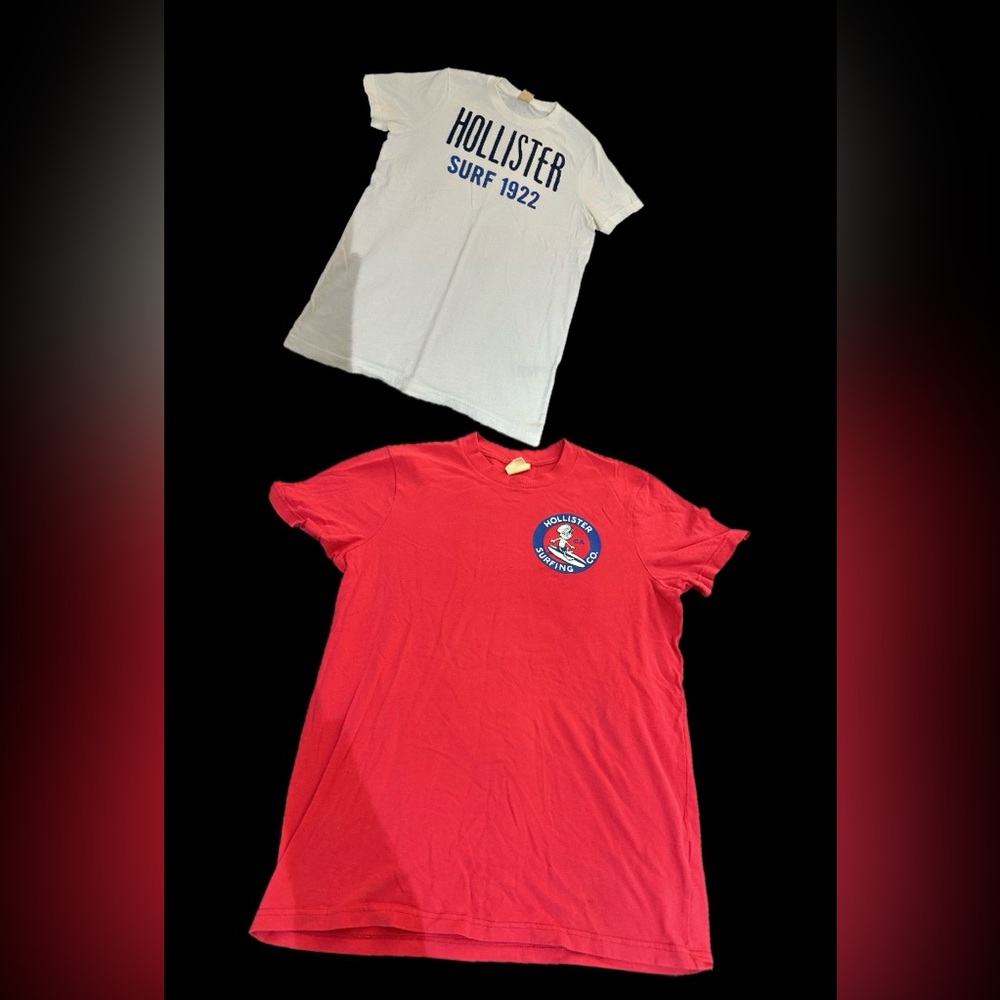 Men’s Vintage Hollister (DUO SET) Red and White Surf T-Shirts (SIZE: MEDIUM)